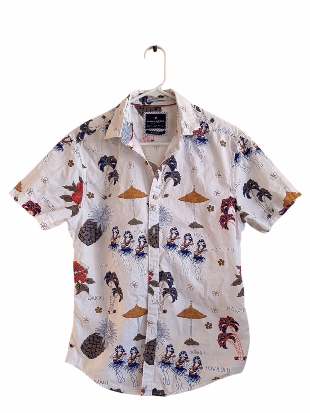 DENIM & FLOWER Ricky Singh 100% cotton hula girl Hawaiian shirt
